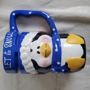 Penguin Ceramic "Let it Snow" Travel Coffee Tea Mug
